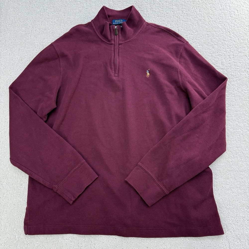 Polo Ralph Lauren Estate Rib Pullover‎ Mens L Burgundy 1/4-Zip Cotton Preppy